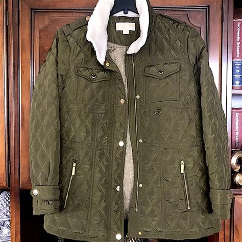 michael kors olive green leather jacket|Michael Kors waterproof jacket.